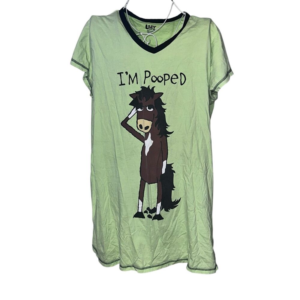 Beautiful LAZY ONE I'm Pooped Women's Horse V-neck Nightshirt Sleepshirt Women N